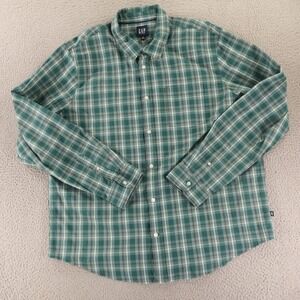 Gap Shirt Mens XXL Green Check Cotton Stretch Casual Button Up Pocket